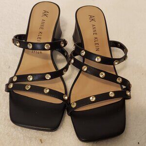 Anne Klien Black Block Heel Slide with Rhinestones Size 9M